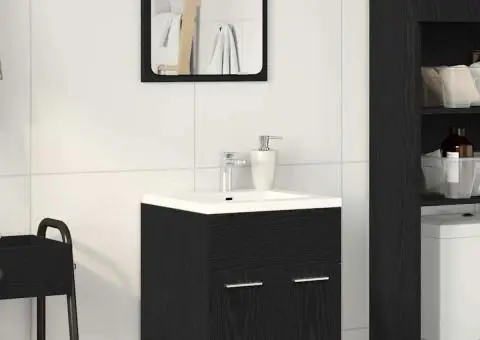 Set de mobilier de baie din 2 piese din lemn de stejar negru - 3/5