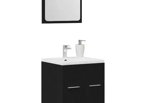 Set de mobilier de baie din 2 piese din lemn de stejar negru - 4/5