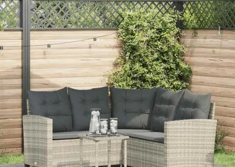 Canapea de grădină cu masă și perne în formă de L gri deschis - 1/5