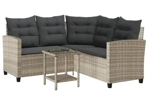 Canapea de grădină cu masă și perne în formă de L gri deschis - 2/5