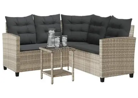 Canapea de grădină cu masă și perne în formă de L gri deschis - 4/5