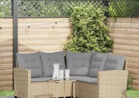 Canapea de grădină cu masă și perne în formă L polirattan bej - 1/5