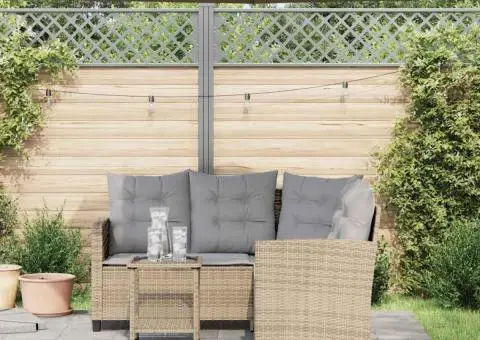 Canapea de grădină cu masă și perne în formă L polirattan bej - 3/5