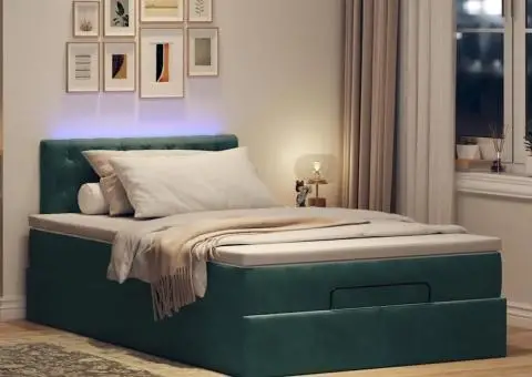 Pat otoman cu saltea și LED-uri, verde închis 120x190cm catifea - 3/5