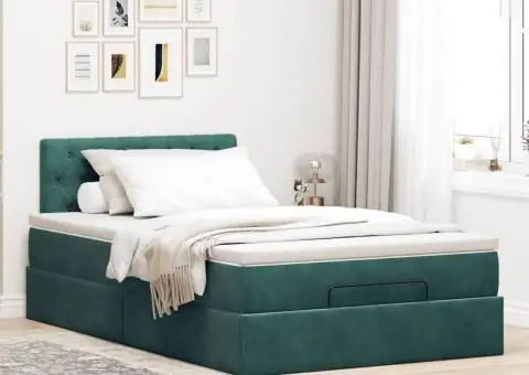 Pat otoman cu saltea și LED-uri, verde închis 120x190cm catifea - 4/5