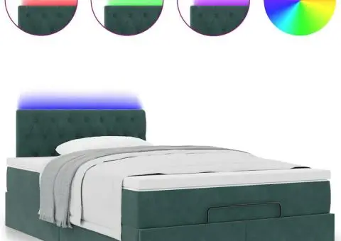 Pat otoman cu saltea și LED-uri, verde închis 120x190cm catifea - 5/5