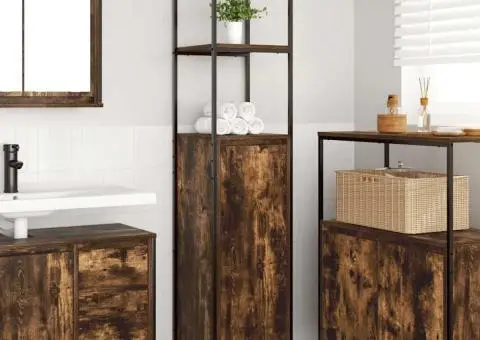 Dulap de baie cu rafturi stejar afumat 36x35x165 cm - 1/5