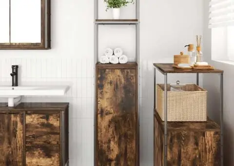 Dulap de baie cu rafturi stejar afumat 36x35x165 cm - 3/5