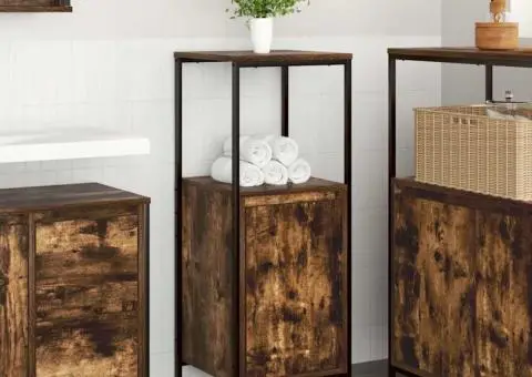 Dulap de baie cu rafturi stejar afumat 36x35x95 cm - 1/5