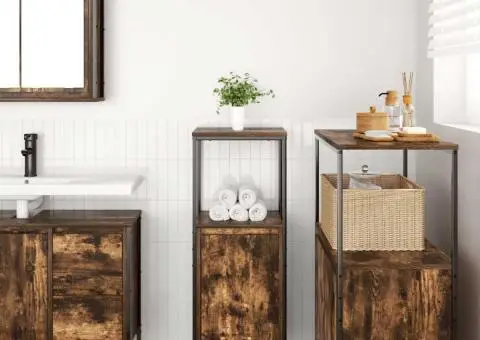 Dulap de baie cu rafturi stejar afumat 36x35x95 cm - 3/5