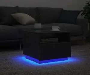 vidaXL Masuta de cafea cu lumini LED Stejar negru 50x49x40 cm