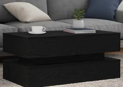 Masuta de cafea cu lumini LED Stejar negru 90x50x40 cm - 1/5