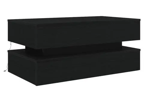 Masuta de cafea cu lumini LED Stejar negru 90x50x40 cm - 3/5