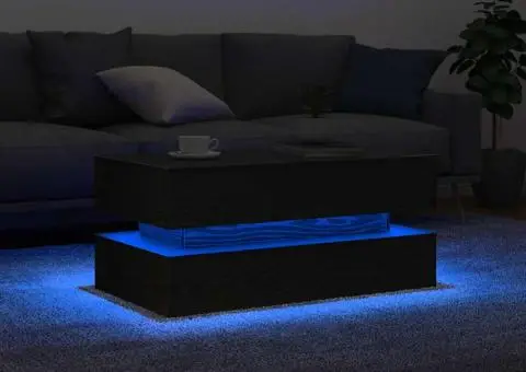 Masuta de cafea cu lumini LED Stejar negru 90x50x40 cm - 5/5