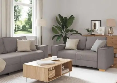 Set de canapea cu perne, 2 piese, gri taupe, material textil - 1/5