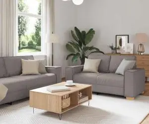 vidaXL Set de canapea cu perne, 2 piese, gri taupe, material textil