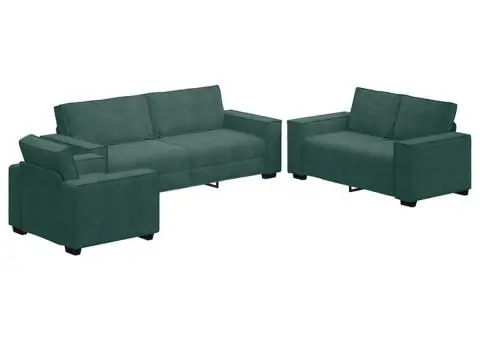 Set de canapele cu perne, 3 piese, verde închis, catifea - 2/5