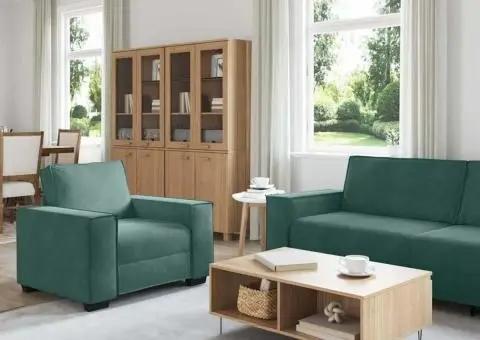 Set de canapele cu perne, 3 piese, verde închis, catifea - 3/5