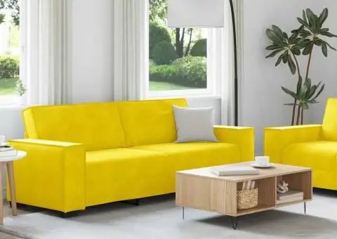 Set de canapele cu perne, 2 piese, galben, catifea - 3/5
