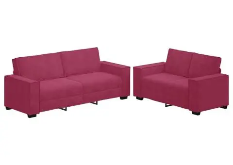 Set canapele cu perne, 2 piese, roșu vin, catifea - 2/5