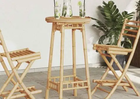 Masă de bar pentru exterior rotundă Ø55x100 cm din bambus - 1/5