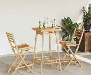 vidaXL Set bar de exterior 3 piese pliabil din bambus