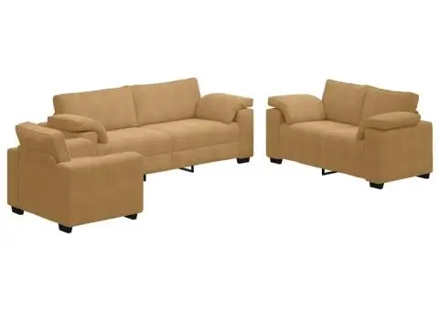 Set de canapele cu perne, 3 piese, maro, catifea - 2/5