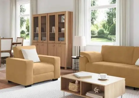 Set de canapele cu perne, 3 piese, maro, catifea - 3/5