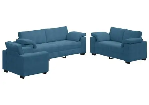 Set de canapele cu perne, 3 piese, albastru, catifea - 2/5