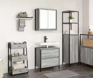 vidaXL Set mobilier de baie, 2 piese, gri sonoma, lemn prelucrat
