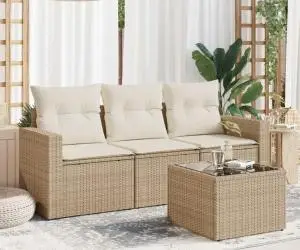 vidaXL Set canapele de grădină, 4 piese, cu perne, bej, poliratan
