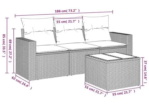 Set canapele de grădină, 4 piese, cu perne, bej, poliratan - 3/3