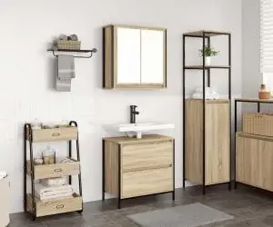 vidaXL Set mobilier de baie, 2 piese, stejar sonoma, lemn prelucrat