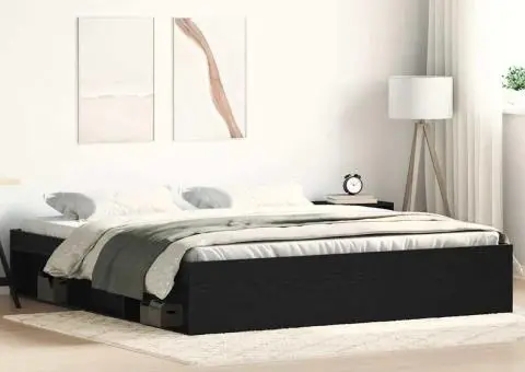 Cadru pat fără saltea, stejar negru, 150x200 cm, lemn prelucrat - 1/5