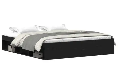 Cadru pat fără saltea, stejar negru, 150x200 cm, lemn prelucrat - 2/5