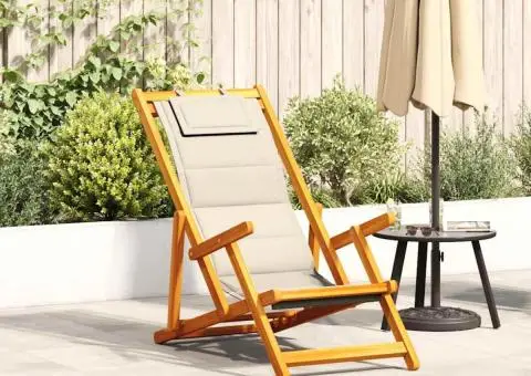 Scaun de plajă pliabil cu cotiere, lemn de salcâm și textilen - 1/5