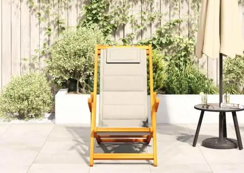 Scaun de plajă pliabil cu cotiere, lemn de salcâm și textilen - 3/5