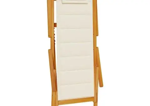 Scaun de plajă pliabil cu cotiere, lemn de salcâm și textilen - 4/5