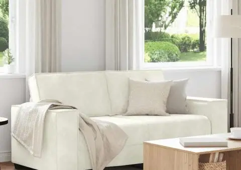 Canapea cu 2 locuri, crem, 140 cm, catifea - 1/5