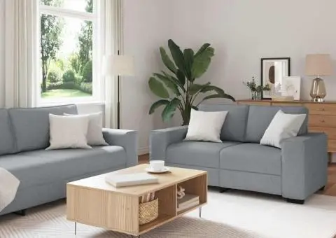 Set de canapele cu perne, 2 piese, gri deschis, textil - 1/5