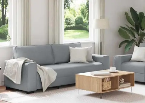 Set de canapele cu perne, 2 piese, gri deschis, textil - 3/5