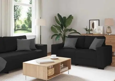 Set de canapele cu perne, 2 piese, negru, textil - 1/5