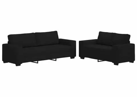 Set de canapele cu perne, 2 piese, negru, textil - 2/5