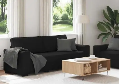 Set de canapele cu perne, 2 piese, negru, textil - 3/5