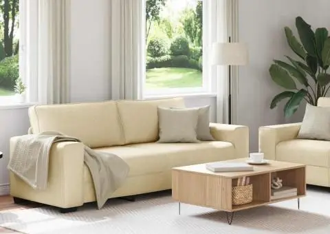 Set de canapele cu perne, 2 piese, crem, textil - 3/5