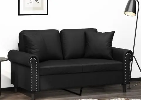 Canapea cu 2 locuri cu pernuțe, negru, 120 cm, piele ecologică - 1/5