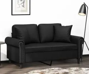 vidaXL Canapea cu 2 locuri cu pernuțe, negru, 120 cm, piele ecologică