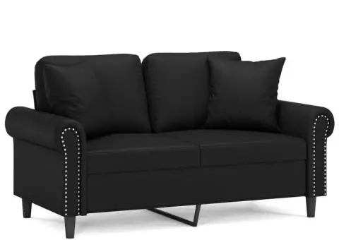 Canapea cu 2 locuri cu pernuțe, negru, 120 cm, piele ecologică - 2/5