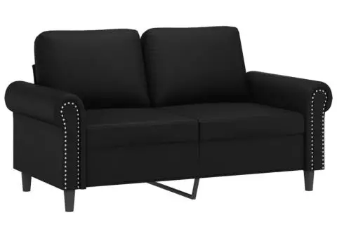 Canapea cu 2 locuri cu pernuțe, negru, 120 cm, piele ecologică - 4/5