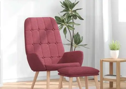 Scaun de relaxare cu taburet, roșu vin, textil - 1/5